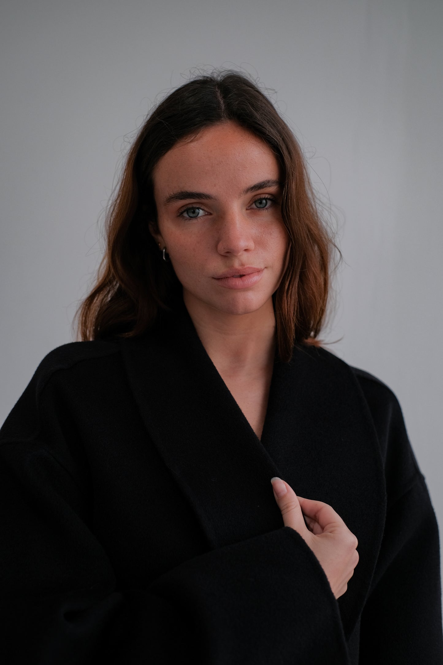 oversize wool robe coat in navy blue