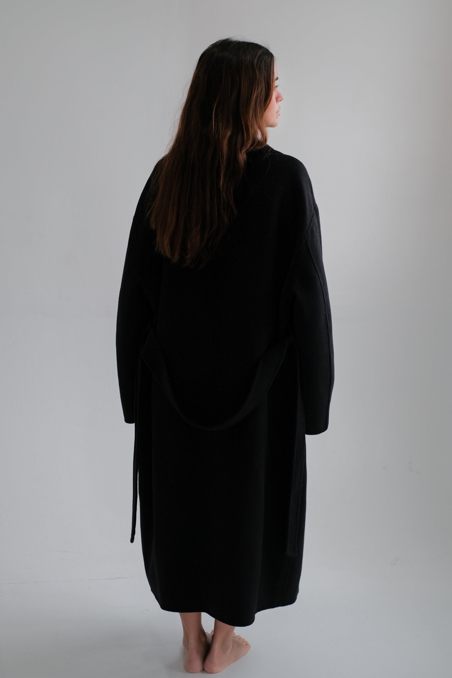 oversize wool robe coat in navy blue