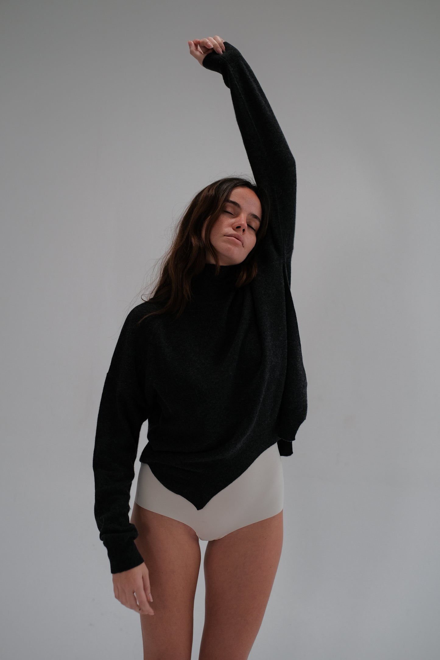 high neck wool sweater in dark gray
