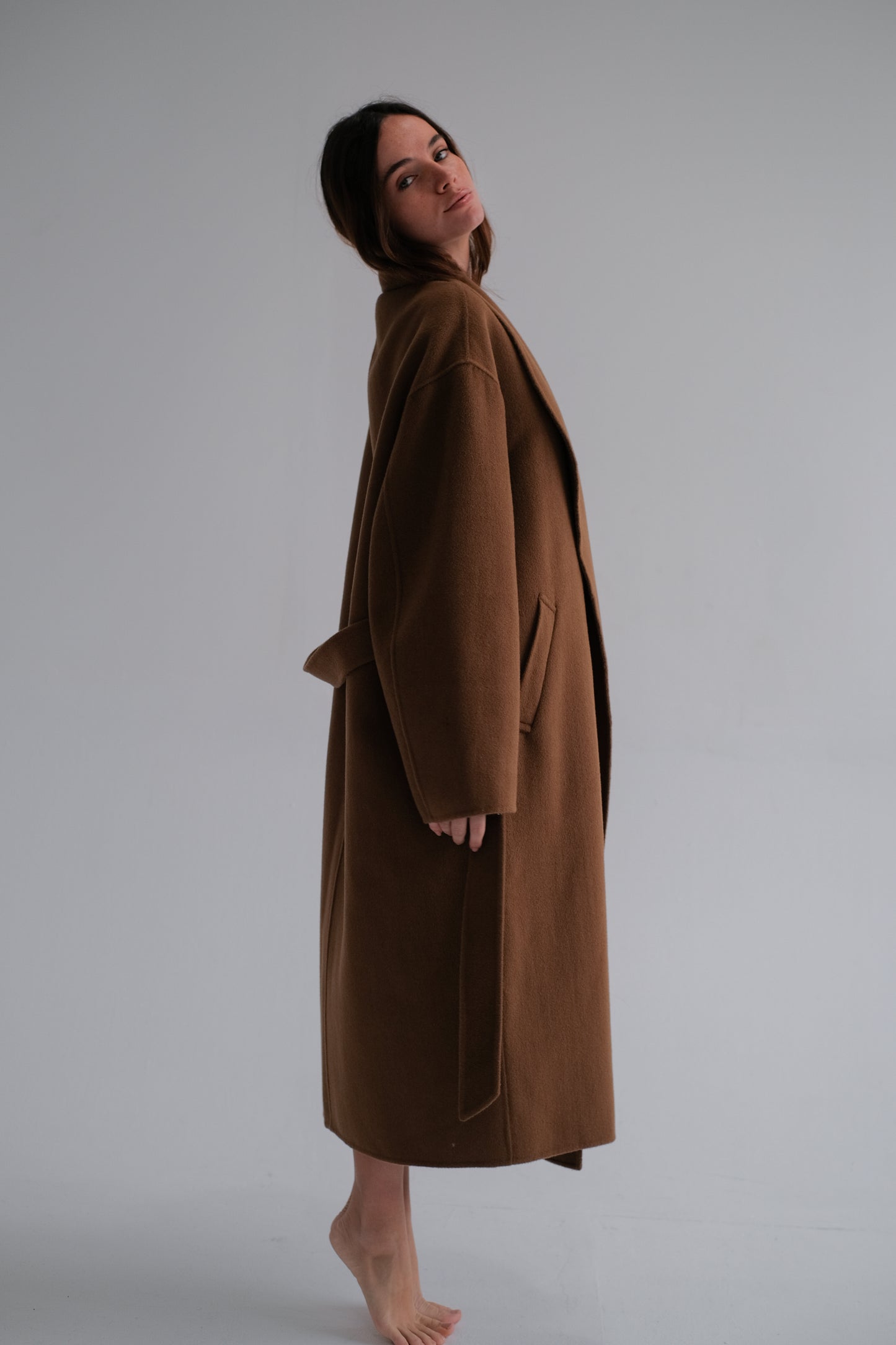 oversize wool robe coat in toffee