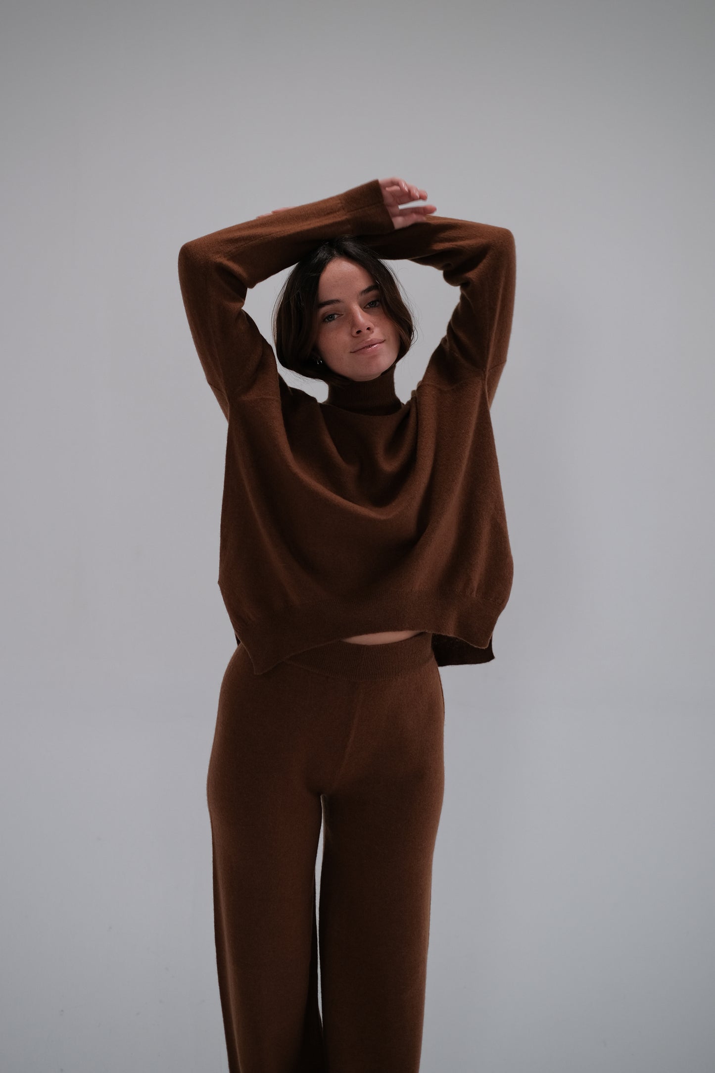 flare wool trousers in camel