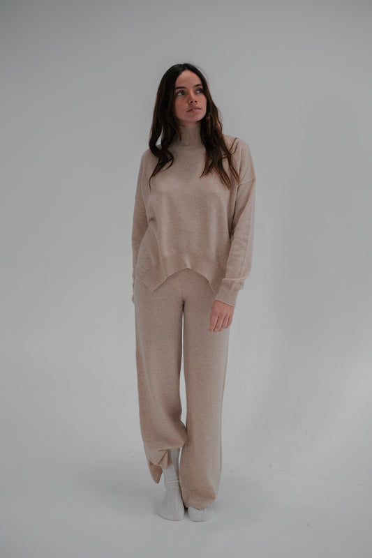 high neck wool sweater in beige
