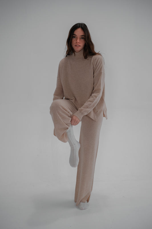 flare wool trousers in beige