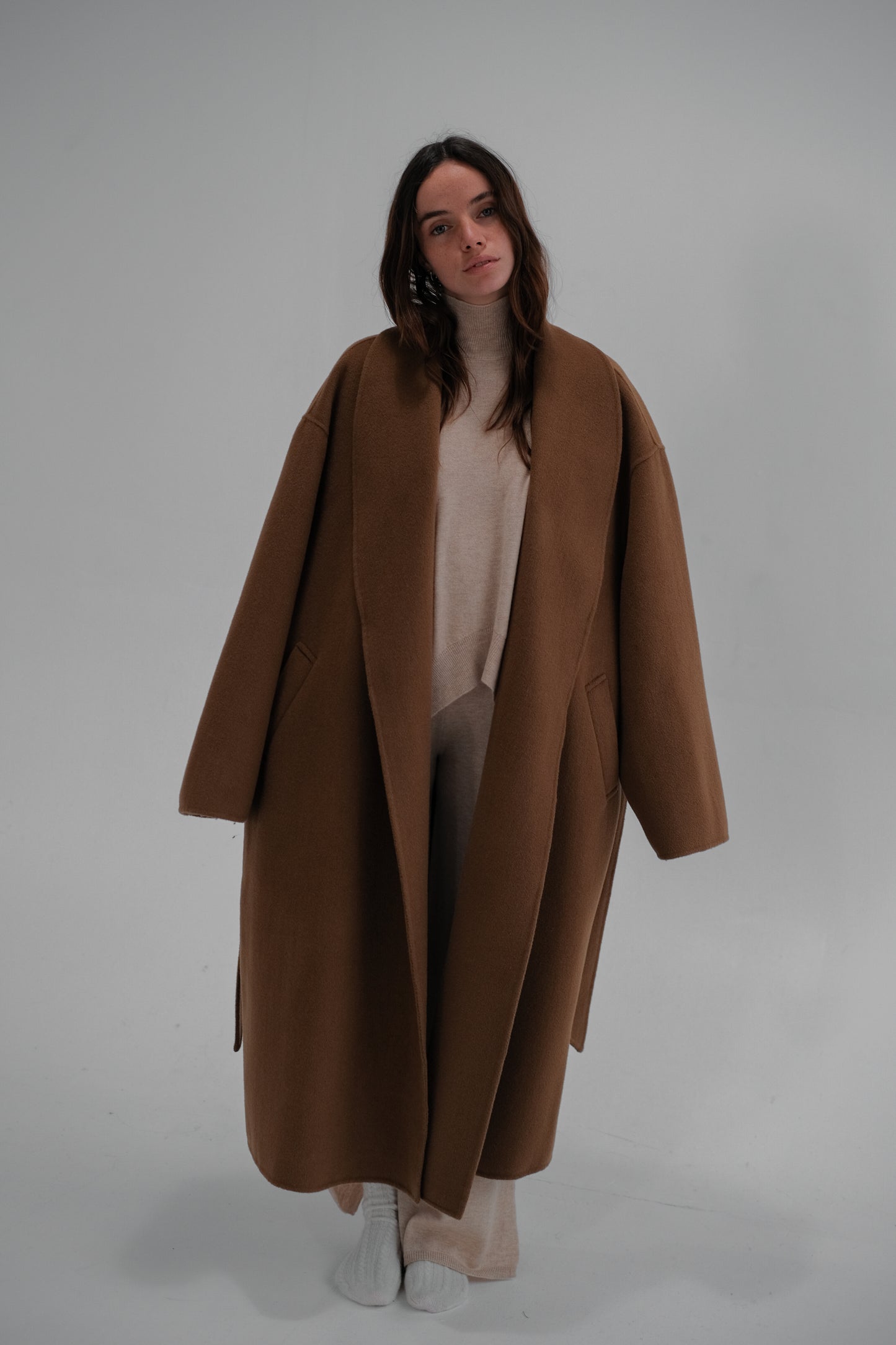 high neck wool sweater in beige