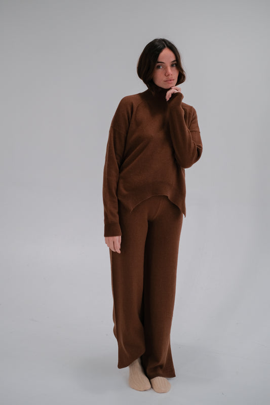 flare wool trousers in camel