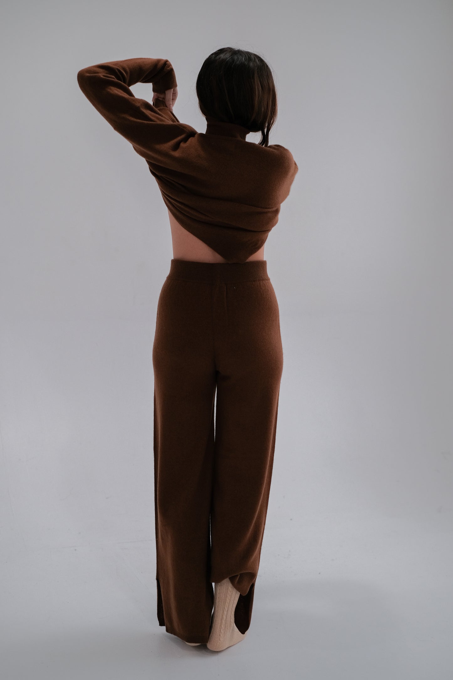 flare wool trousers in camel