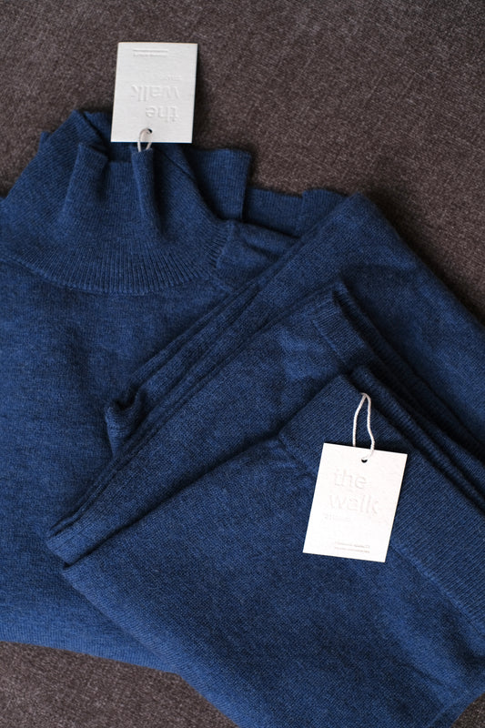 high neck wool sweater in denim blue