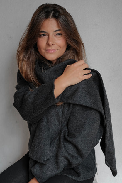 wool scarf coat in dark gray